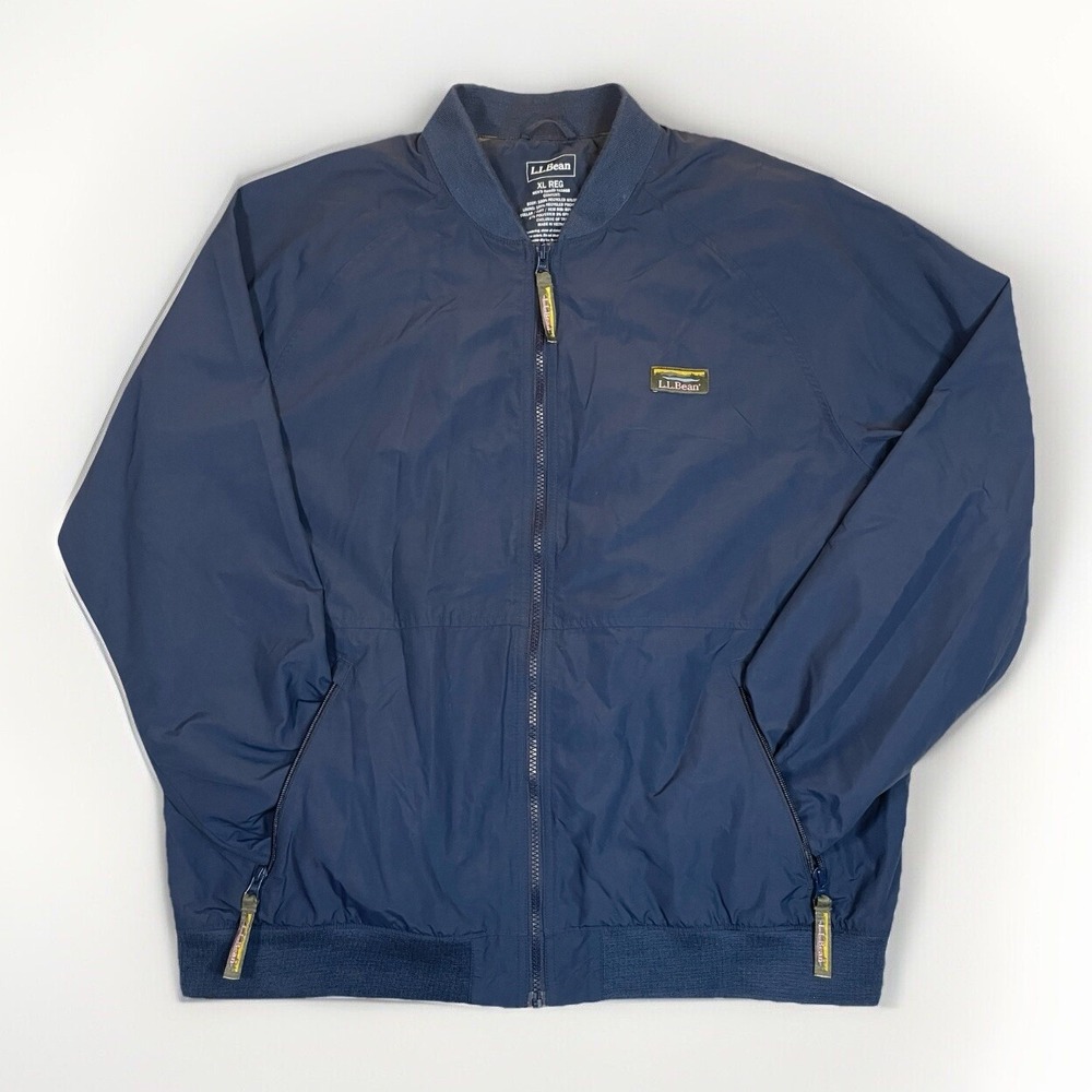 LL Bean Men's 3 Season Bomber Jacket Fleece Lined Light Windbreaker Blue XL